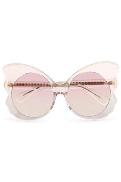 Shop Linda Farrow With Matthew Williamson Embellished Butterfly-frame Acetate Sunglasses In Pastel Pink