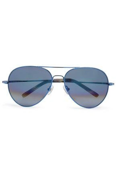 Shop Linda Farrow With Matthew Williamson Woman Aviator-style Metal Mirrored Sunglasses Blue