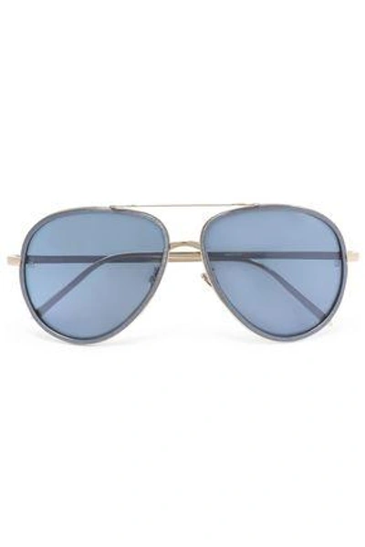 Shop Linda Farrow Woman Aviator-style Gold-tone And Acetate Sunglasses Blue