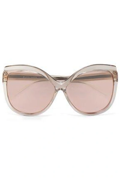 Shop Linda Farrow Woman Cat-eye Acetate Mirrored Sunglasses Rose Gold