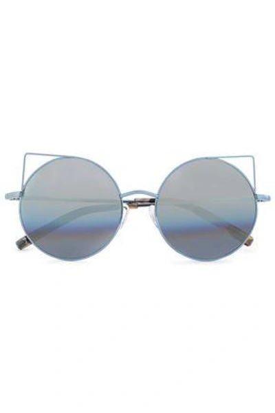 Shop Linda Farrow With Matthew Williamson Woman Round-frame Metal Mirrored Sunglasses Light Blue