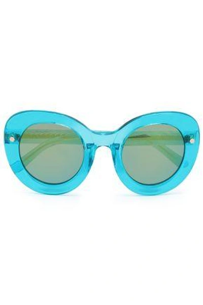 Shop Linda Farrow With Matthew Williamson Woman Round-frame Acetate Sunglasses Turquoise