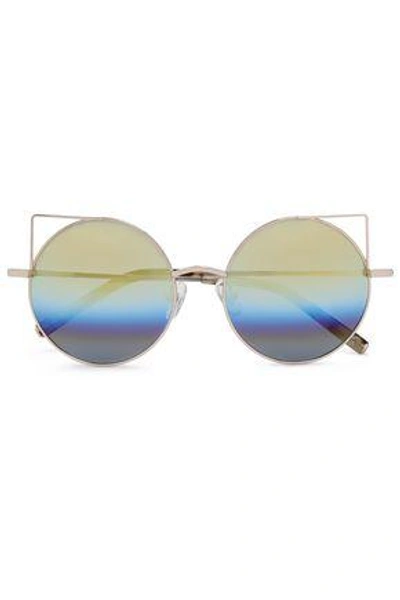 Shop Linda Farrow With Matthew Williamson Woman Round-frame Gold-tone Mirrored Sunglasses Gold