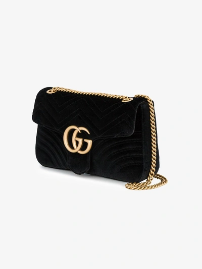 Shop Gucci Marmont 2.0 Schultertasche Aus Samt In Black