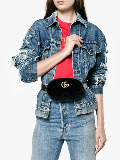 Shop Gucci Black Marmont Velvet Belt Bag