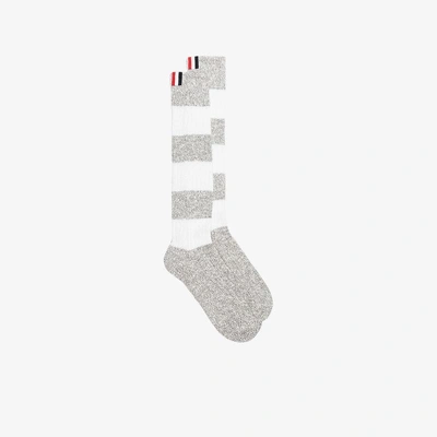 Shop Thom Browne Grey Cotton Striped Socks