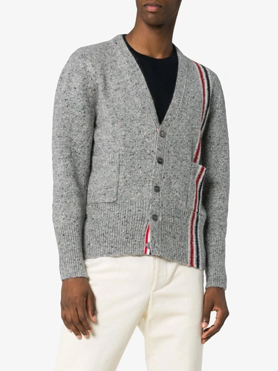 Shop Thom Browne Intarsia Stripe Mohair Cardigan In Grey