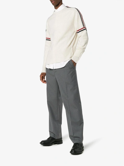 Shop Thom Browne White Wool Jumper With Stripes
