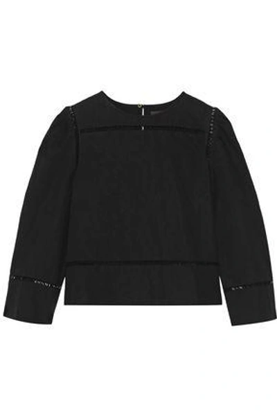 Shop Isabel Marant Woman Rifen Open Knit-trimmed Linen And Cotton-blend Top Black
