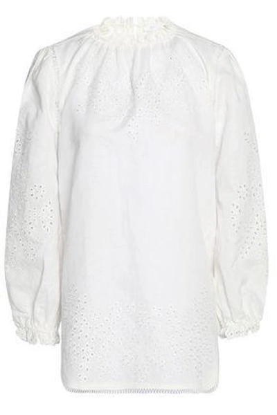 Shop Zimmermann Woman Broderie Anglaise Linen And Cotton-blend Blouse White