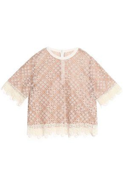 Shop Sandro Woman Hana Cotton-blend Corded Lace Top Beige