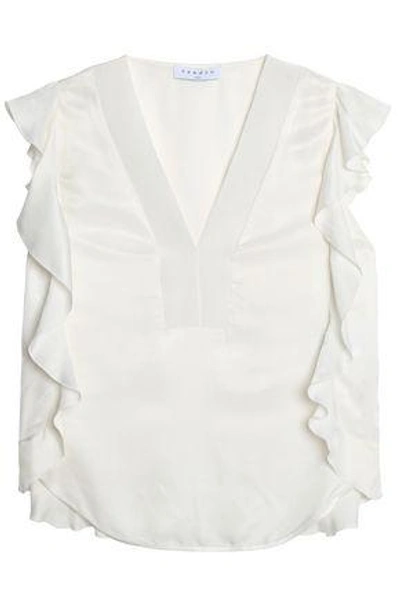 Shop Sandro Woman Venice Ruffle-trimmed Satin-twill Blouse White