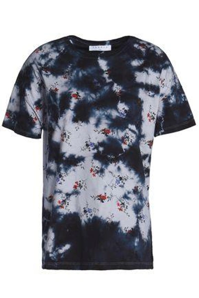 Shop Sandro Woman Moria Floral-print Tie-dyed Cotton-jersey T-shirt Navy