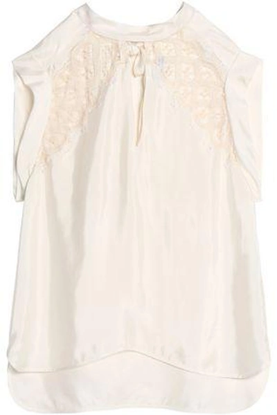 Shop Sandro Woman Vally Lace-paneled Satin Top White