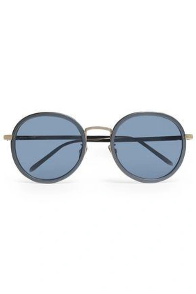 Shop Linda Farrow Woman Round-frame Acetate And Gold-tone Sunglasses Storm Blue