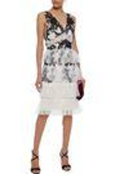 Shop Marchesa Notte Woman Tiered Lace-trimmed Embroidered Tulle Dress Ivory