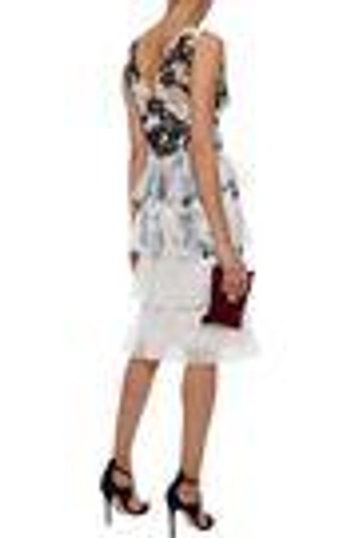 Shop Marchesa Notte Woman Tiered Lace-trimmed Embroidered Tulle Dress Ivory