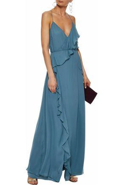 Shop Haute Hippie Metamorphosis Ruffled Silk Crepe De Chine Wrap Gown In Azure