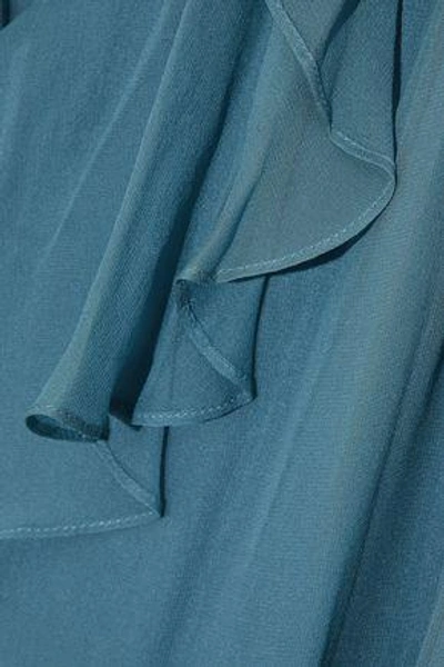 Shop Haute Hippie Metamorphosis Ruffled Silk Crepe De Chine Wrap Gown In Azure