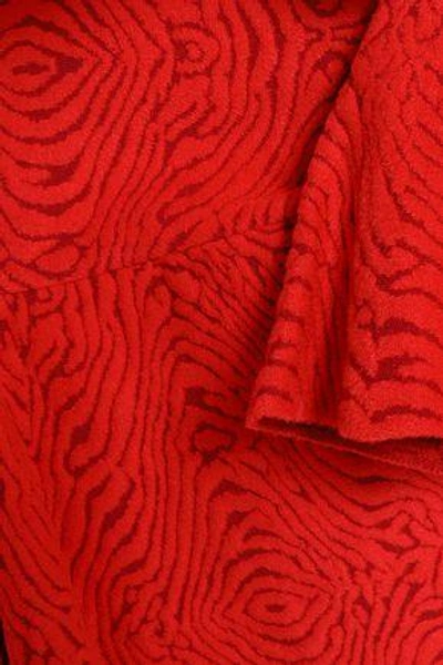 Shop Lanvin Woman Ruffled Jacquard-knit Skirt Red