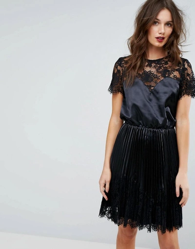 Shop Y.a.s. Satin Dress With Lace Detail-black