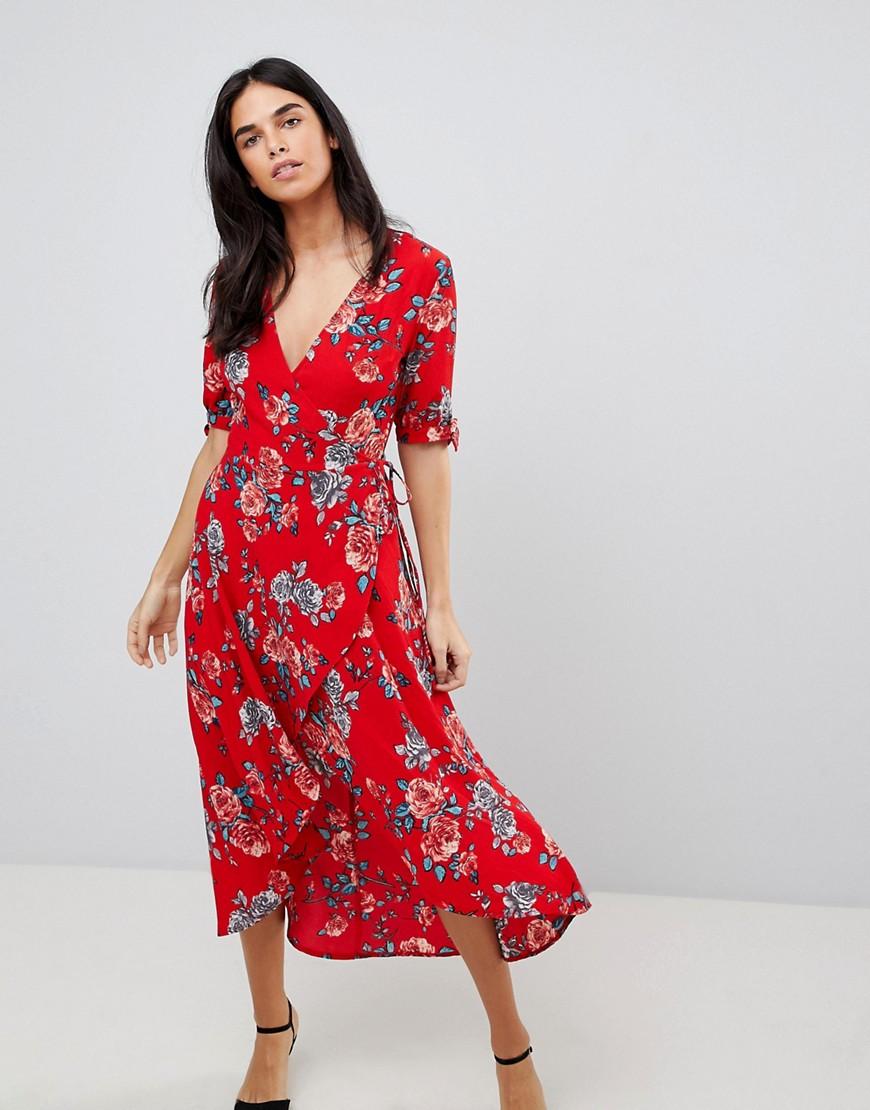 red floral midi dresses