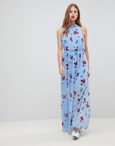 Shop Y.a.s. Poppy Print Woven Maxi Dress In Blue - Multi