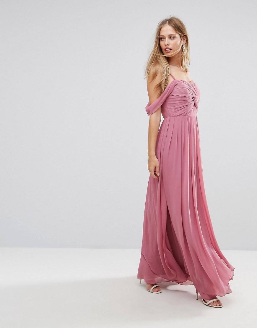 purple cold shoulder maxi dress