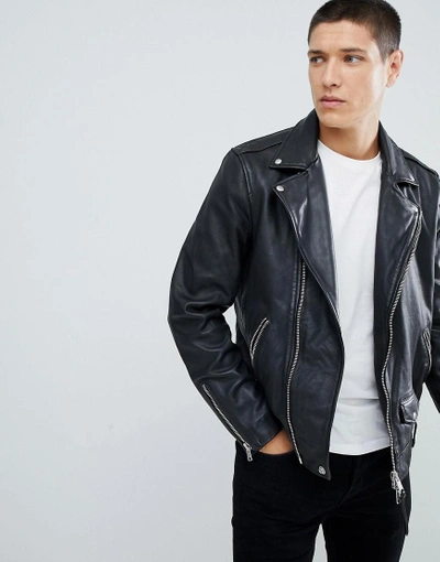 Shop Allsaints Leather Biker Jacket In Black - Black