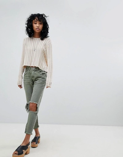 Shop One Teaspoon Freebirds Highwaisted Skinny Jean With Exposed Knees And Raw Hem-green