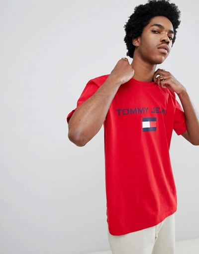 Shop Tommy Jeans 90s Sailing Capsule Flag Logo Crew Neck T-shirt In Red - Red