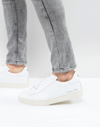 Shop Armani Jeans Logo Sneakers In White - White