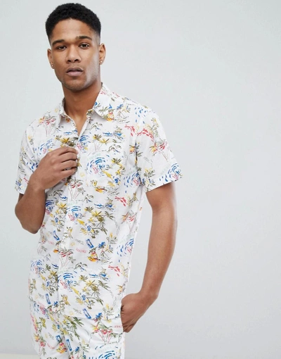 Shop Bellfield Short Sleeve Shirt With Hawaiian Print - White