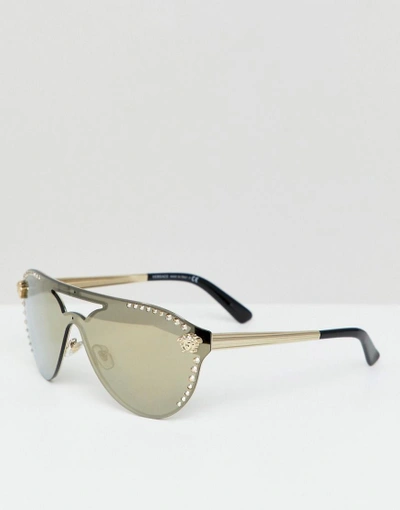 Shop Versace Aviator Sunglasses With Swarovski Detail - Black