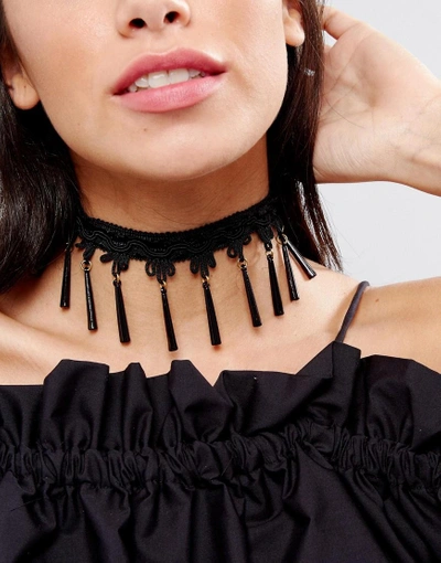 Shop Vanessa Mooney Festival Detail Drop Detail Choker Necklace With Gold Plated Fastening - Black