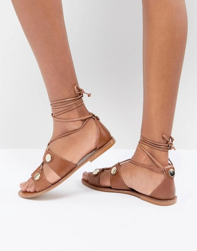 Shop Kurt Geiger Marci Leather Gladiator Sandals - Tan