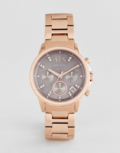 Shop Armani Exchange Ax4354 Chronograph Bracelet Watch In Rose Gold 35mm - Gold