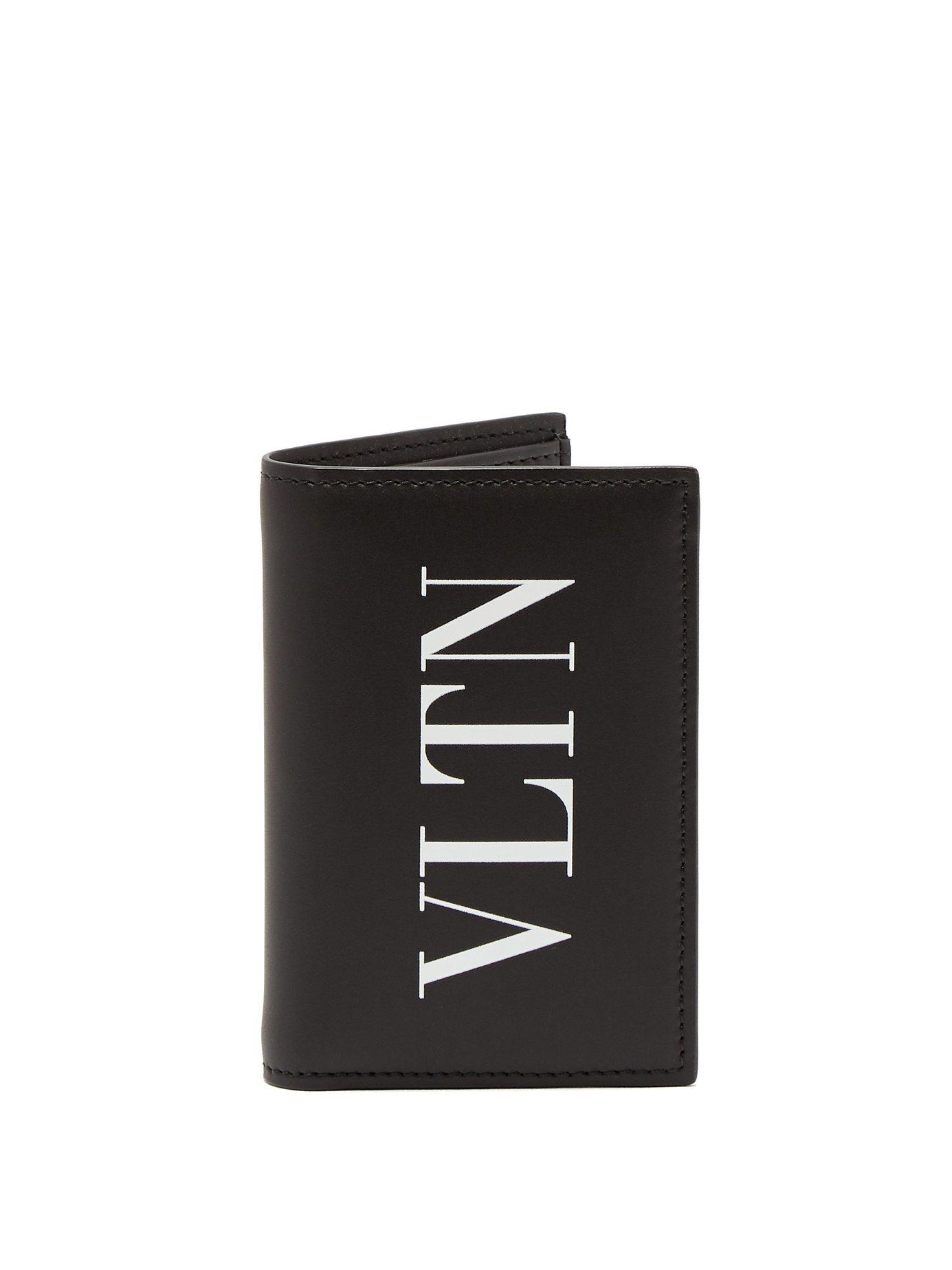 Valentino Garavani Valentino - Vltn Logo Print Bi Fold Leather Cardholder -  Mens - Black Multi | ModeSens