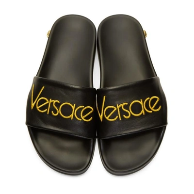 Shop Versace Black Tribute Logo Slides In K41t Black