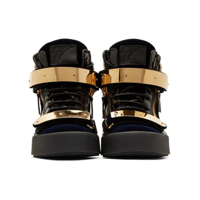 Shop Giuseppe Zanotti Navy Velvet May London High-top Sneakers