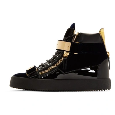 Shop Giuseppe Zanotti Navy Velvet May London High-top Sneakers