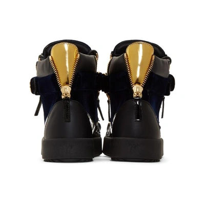 Shop Giuseppe Zanotti Navy Velvet May London High-top Sneakers