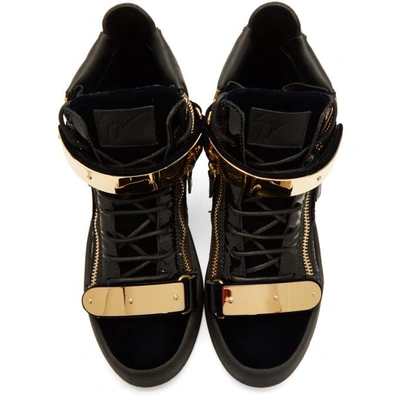 Shop Giuseppe Zanotti Navy Velvet May London High-top Sneakers