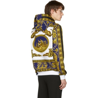 Shop Versace White And Black Feline Brocade Hoodie In A741 Bl/wh/