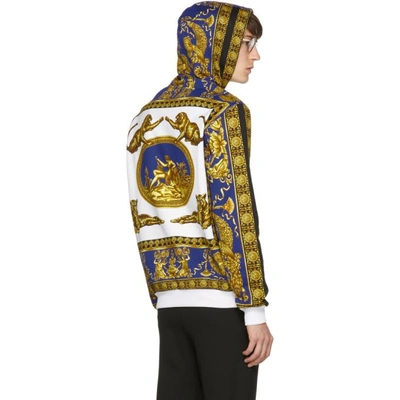 Shop Versace White And Black Feline Brocade Hoodie In A741 Bl/wh/
