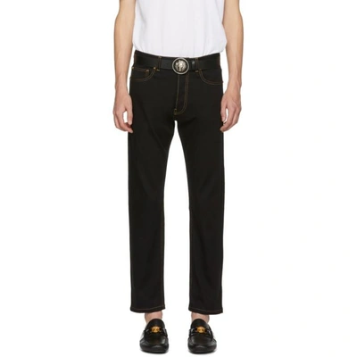 Shop Versace Black Slim Fit Gold Stitch Jeans In A813 Black