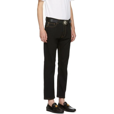Shop Versace Black Slim Fit Gold Stitch Jeans In A813 Black