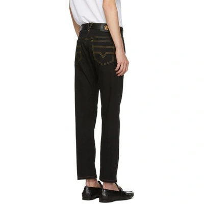 Shop Versace Black Slim Fit Gold Stitch Jeans In A813 Black