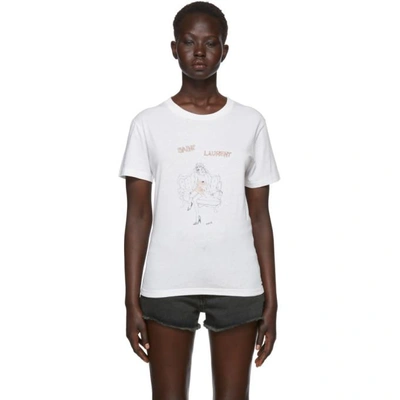 Shop Saint Laurent White Woman Drawing T-shirt In 9701 Nature