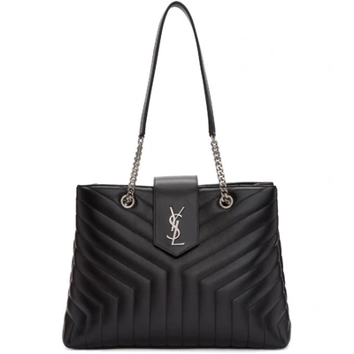 Shop Saint Laurent Black Large Monogramme Loulou Shopping Tote In 1000 Black